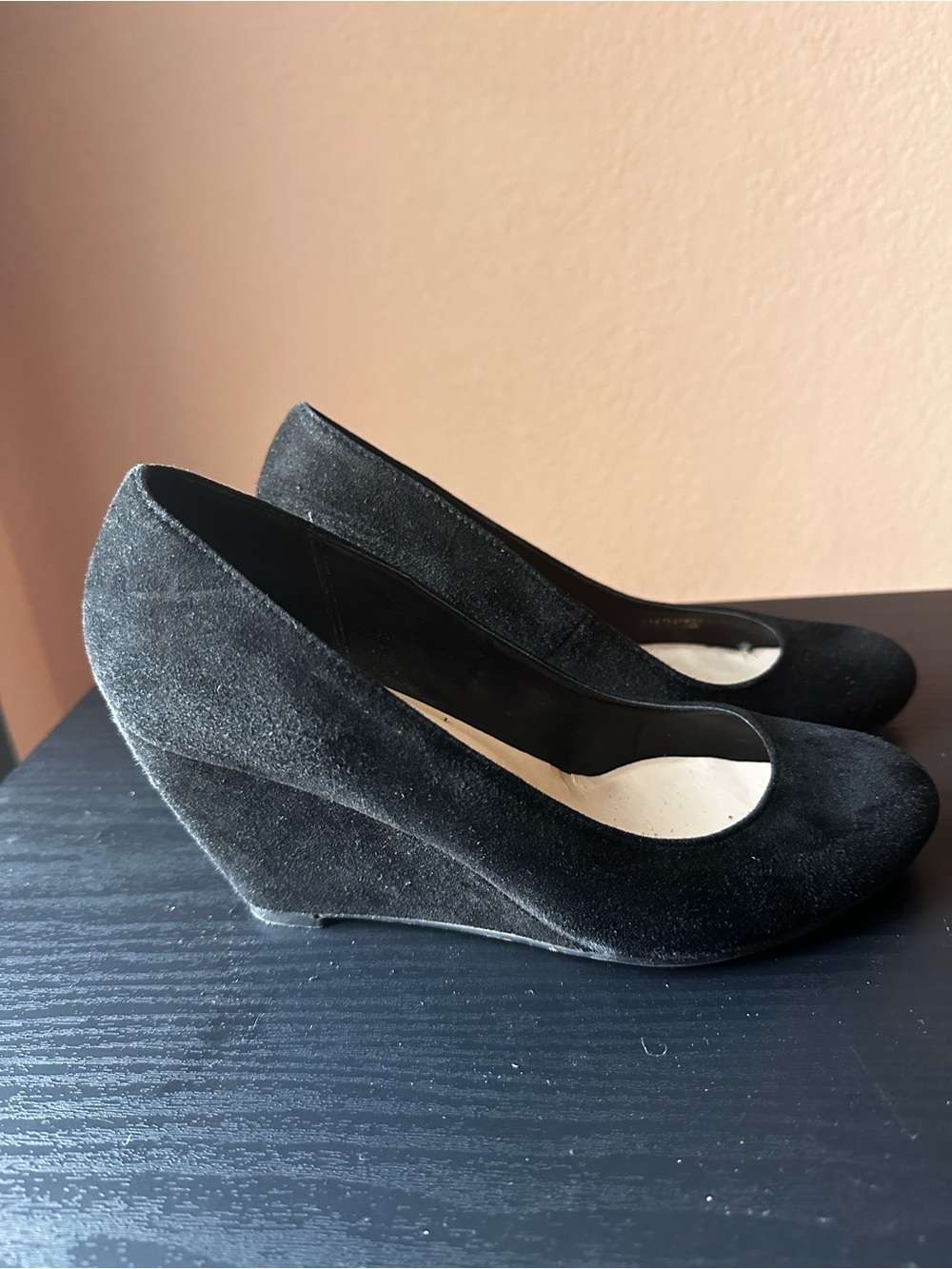 Cole Haan Black Suede Wedge Pumps